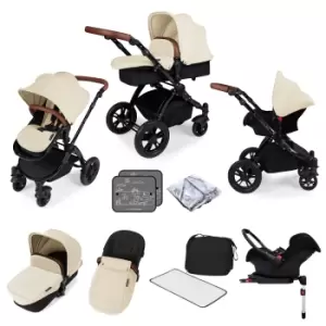 Ickle bubba Stomp V3 Black All In One (Galaxy) 11pc Travel System & Isofix Base Bundle- Sand