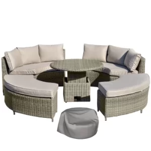 Outsunny 8-Seater Outdoor PE Rattan Patio Furniture Set Lounge Chair Round Daybed Liftable Coffee Table Conversation Set with Olefin Cushion