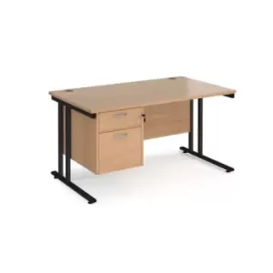 Office Desk Rectangular Desk 1400mm With Pedestal Beech Top With Black Frame 800mm Depth Maestro 25 MC14P2KB