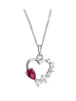 The Love Silver Collection Sterling Silver Created Ruby & Cubic Zirconia Heart Pendant Necklace