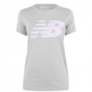 New Balance Logo Graphic QT T Shirt Ladies - Grey