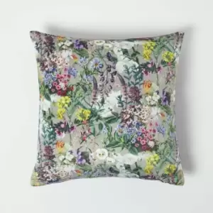 Homescapes - Floral Botanical Garden Purple Cushion 46 x 46cm - Purple, Taupe