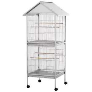 PawHut Metal Bird Cage w/ Feeders for Small and Medium Sized Birds - White