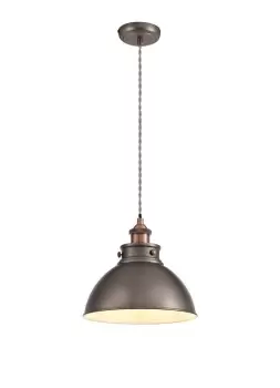 Medium Ceiling Dome Pendant, 1 x E27, Antique Silver, Copper, White