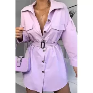 I Saw It First Lilac Drop Shoulder Belted Oversized Shirt Dress - Purple