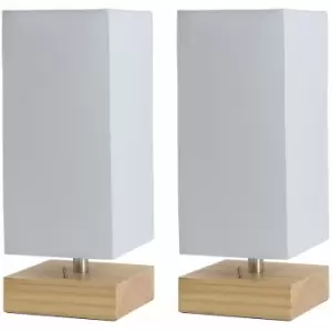 Minisun - 2 x Pine Wood & White Bedside Table Lamps With USB Charging Port