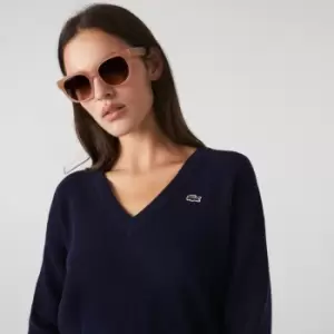 Womens Lacoste V-Neck Sweater Size 8 Navy Blue