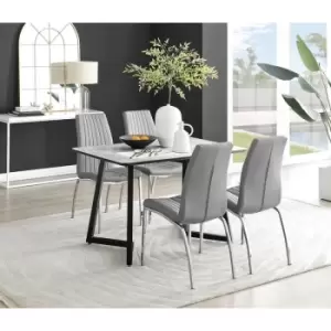 Furniturebox Carson White Marble Effect Recatngular 120cm Dining Table & 4 Grey Isco Faux Leather Chairs