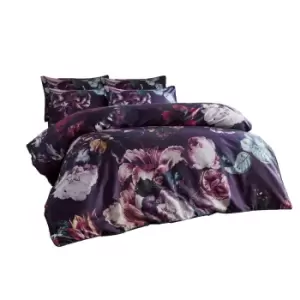 Paoletti Cordelia Floral Duvet Cover Set (Double) (Violet)