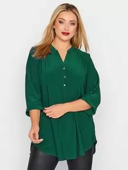 Yours Half Placket Blouse - Green, Size 14, Women