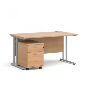 Maestro 25 straight desk 1400mm x 800mm with silver cantilever frame