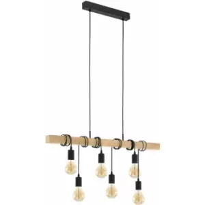 Hanging Ceiling Pendant Light Black & Wood 6x E27 Kitchen Island Multi Lamp