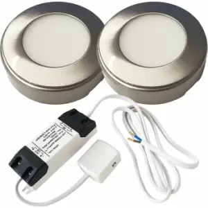 2x brushed nickel Round Surface or Flush Under Cabinet Kitchen Light & Driver Kit - Warm White led