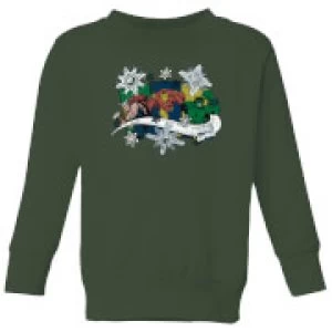 Marvel Thor Iron Man Hulk Snowflake Kids Christmas Sweatshirt - Forest Green - 5-6 Years