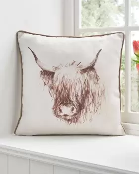 Cotton Traders Highland Cow Cushion in Multi