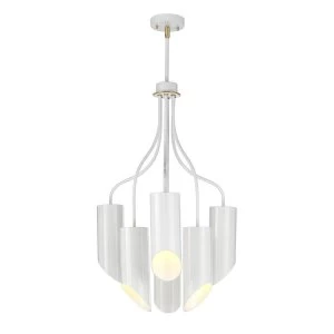 6 Light Multi Arm Ceiling Pendant White Aged Brass, E27