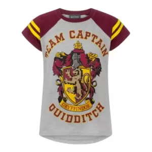 Harry Potter Official Girls Gryffindor Quidditch Team Captain T-Shirt (9-10 Years) (Grey/Maroon)