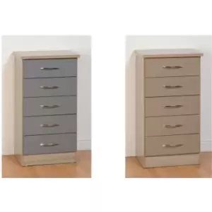 Seconique Nevada Oak and Grey Gloss 5 Drawer Narrow Chest