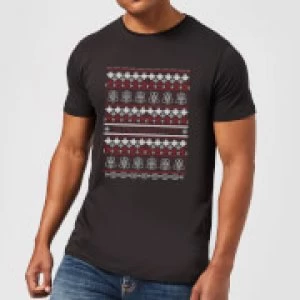 Star Wars On The Naughty List Pattern Mens Christmas T-Shirt - Black - XXL