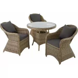 Tectake - Rattan garden bistro set Zurich 3 armchairs, 1 table - garden tables and chairs, garden furniture set, outdoor table and chairs - nature