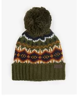 Barbour Boys Case Fairisle Beanie Pompom Hat - Olive Size L-Xl