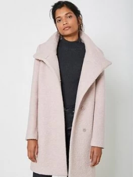 Mint Velvet Funnel Neck Boucle Cocoon Coat - Nude, Size XL, Women