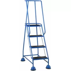 Loops - 4 Tread Mobile Warehouse Steps blue 1.68m Portable Safety Ladder & Wheels