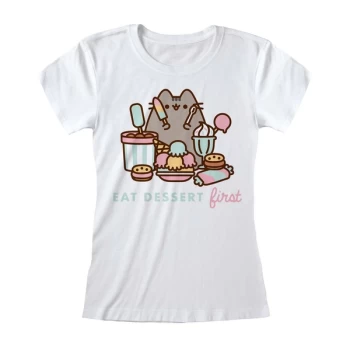 Pusheen - Eat Dessert First Womens Large T-Shirt - White