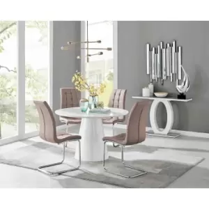 Furniture Box Palma White High Gloss Round Dining Table and 4 Cappuccino Murano Chairs