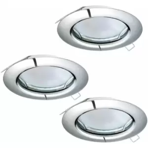 3 PACK Flush / Recessed Ceiling Downlight Chrome Steel 3 x 3W GU10 Bulb