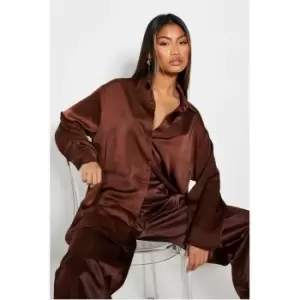 I Saw It First Oversized Satin Shirt - Brown