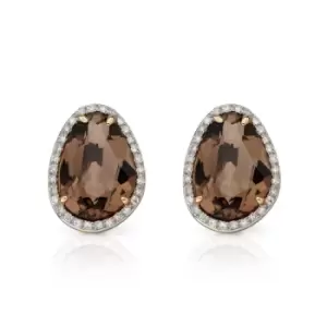 JG Signature 9ct Gold Smoky Quartz & Diamond Irregular Earrings