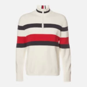 Tommy Hilfiger Mens Bold Global Stripe Zip Mockneck Sweatshirt - Ecru - L