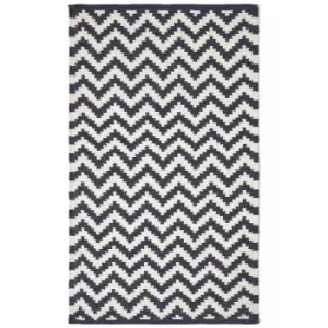 Casablanca Handwoven Zig Zag Pattern Dark Blue and White 100% Cotton Kilim Rug, 90 x 150cm - Blue - Homescapes