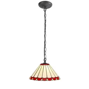 Luminosa Lighting - 1 Light Downlighter Ceiling Pendant E27 With 30cm Tiffany Shade, Red, Crystal, Aged Antique Brass