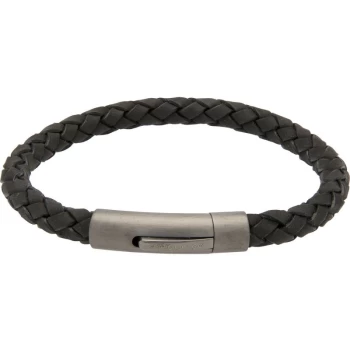 Unique & Co. Black Leather Bracelet with Matte Gunmetal IP Steel Clasp