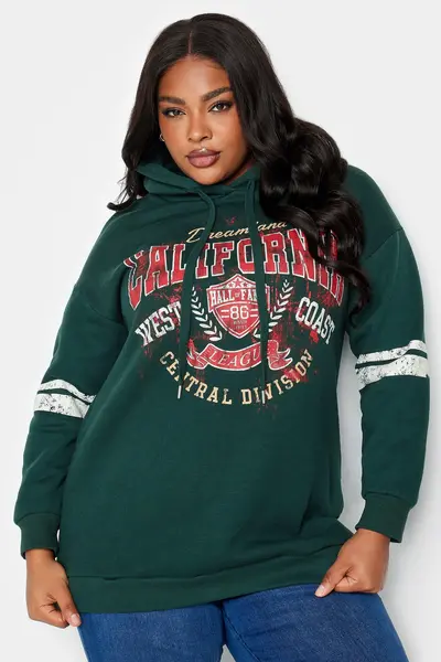 Yours Slogan Hoodie Green