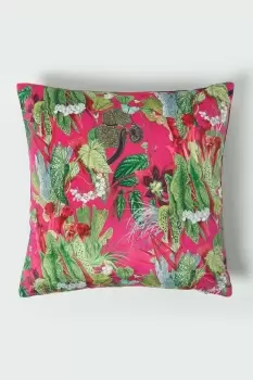 Hot Pink Tropical Leaf Velvet Cushion 46 x 46 cm