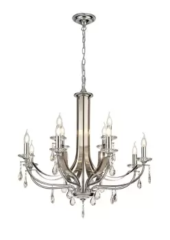 Ceiling Chandelier Pendant 12 Light E14 Polished Chrome, Satin Nickel, Clear Crystal