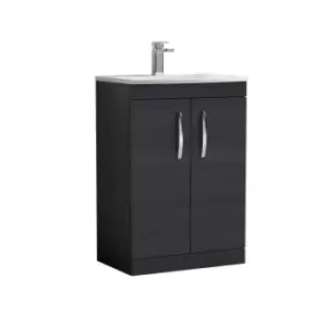 Nuie Athena 600 Floor Standing 2-door Vanity & Curved Basin - Black Woodgrain