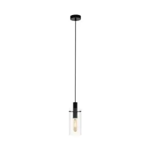 Pendant Ceiling Light Colour Black Shade Clear Glass Minimalist Bulb E27 1x60W