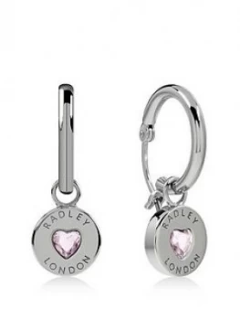 Radley Sterling Silver Pink Crystal Heart Huggie Ladies Earrings