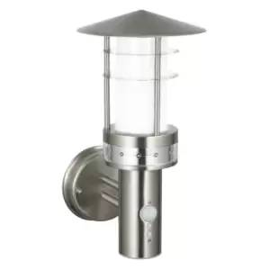 Pagoda PIR 1 Light Outdoor Wall Light Brushed Stainless Steel, Frosted Polycarbonate IP44, E27
