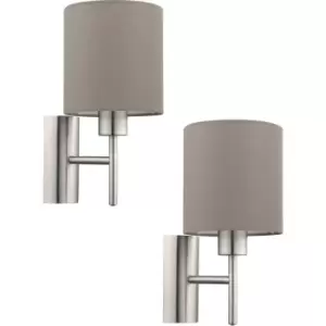 2 PACK Wall Light Colour Satin Nickel Shade Taupe Fabric Rocker Switch E27 60W