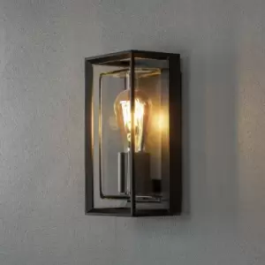 Konstsmide Brindisi Outdoor Modern Lantern Wall Light Sensor Black Open Frame Clear Glass E27, IP54