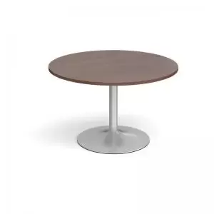 Trumpet base circular boardroom table 1200mm - silver base and walnut