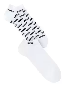 BOSS Bodywear 2 Pack Print/plain Trainer Sock, White, Size 43-46, Men