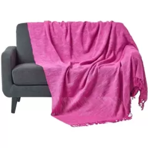 Nirvana Slub Cotton Pink Throw, 150 x 200cm - Pink - Homescapes