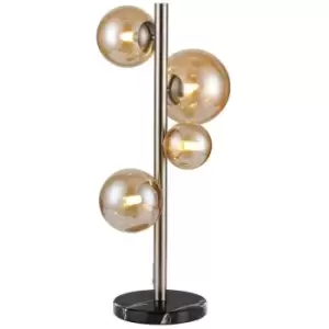 Luminosa Marshall Table Lamp, 4 Light G9, Satin Nickel, Amber Plated Glass