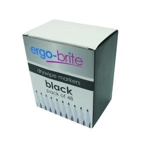 Ergo-Brite Drywipe Marker Rubber Grip Black Pack of 48 JN10110